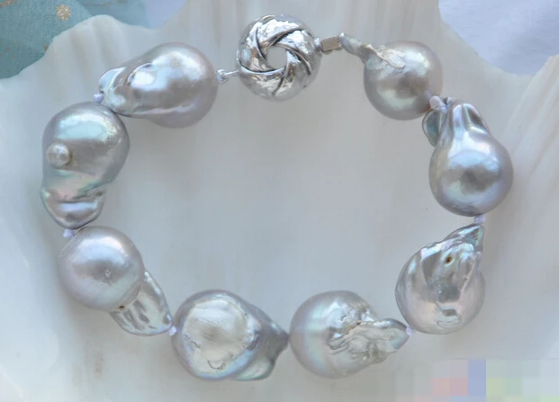 

free shipping 09700 GRAY BAROQUE KESHI REBORN PEARL BRACELET