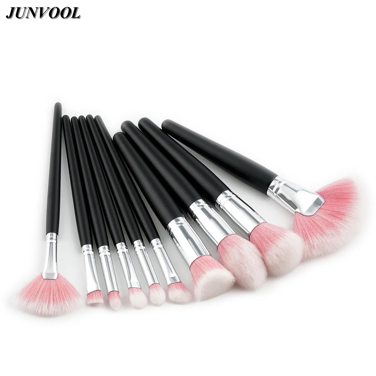 10Pcs Makeup Fan Brushes Set Pink Hair Power Foundation Blending