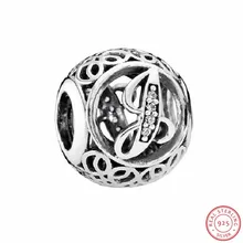 Изысканное Серебро 925 capitary J bead в винтажном стиле прозрачный CZ DIY Fit PANDORA шарм для женщин ювелирных изделий LE015-J