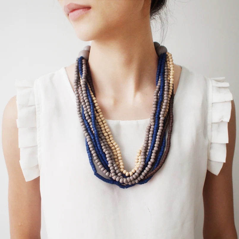 MANILAI Bohemia Multilayer Wood Beaded Necklace Woman Fashion Handmade Multicolor Bead Statement Chokers Necklace Jewelry 2018