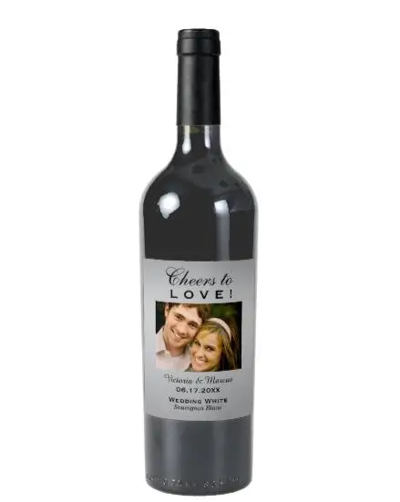 1185 40 De Réductionbouteille De Vin Photo De Mariage En Argent Faveur Du Vin étiquettes De Vin Personnalisables Douche De Mariée Autocollants