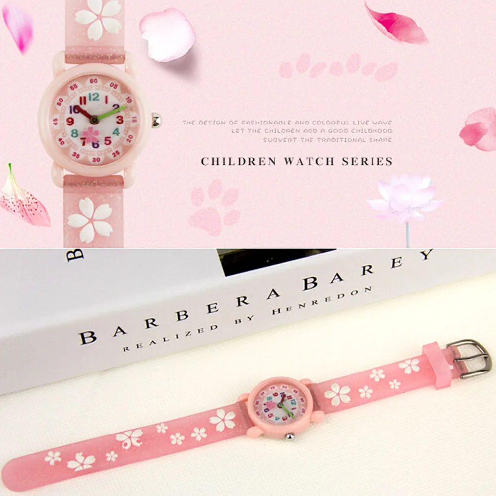 3D Flower Glitter Strap Quartz Kids Watches Cartoon Silicone Children Watches for Boys Girls Cute Clock 2