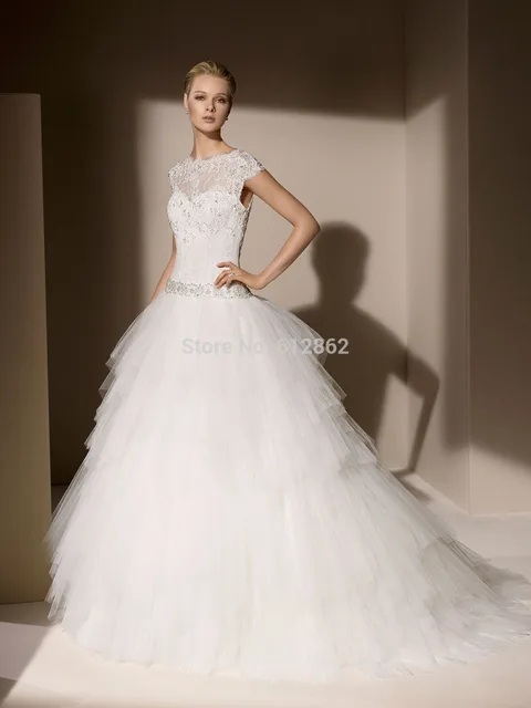 nueva cap manga cuentas de encaje blusa falda de tul vestido de boda