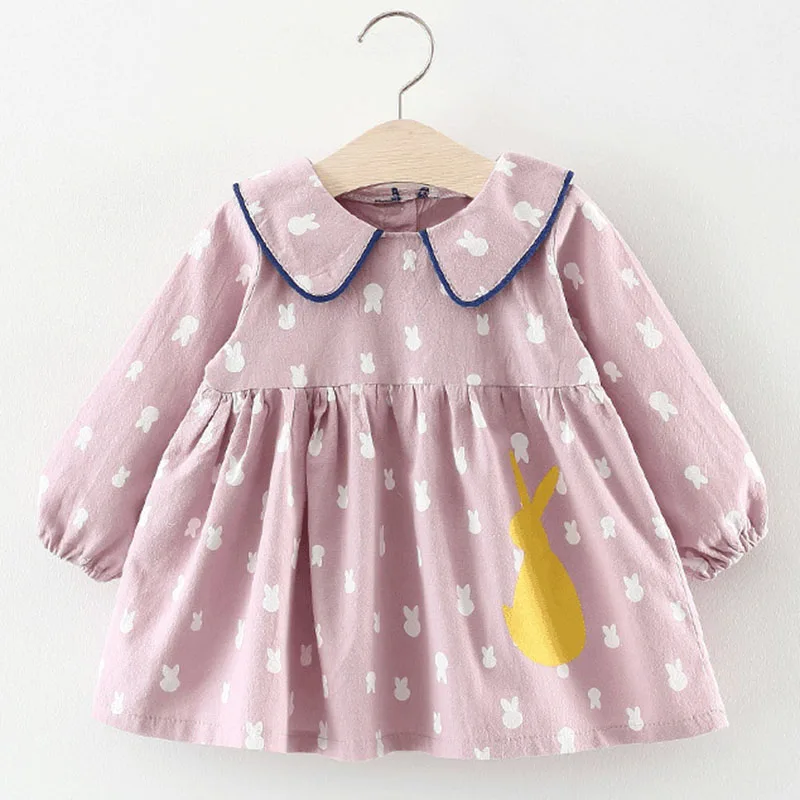 Melario/платье для малышей; весенне-осенние платья в полоску для маленьких девочек; однотонное платье принцессы с длинными рукавами; повседневные Детские плиссированные платья с длинными ушками