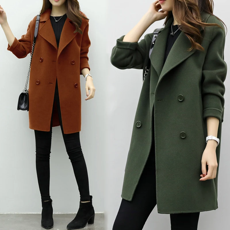 Autumn Winter Elegant Overcoat Thin Wool Blend Coat Women