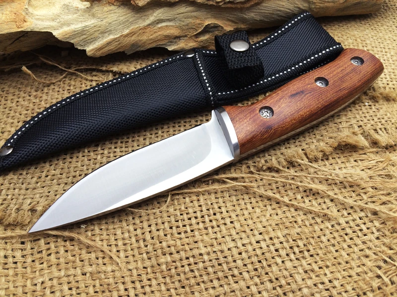 Warrior туристический нож с фиксированным клинком, 440 лезвие твердой деревянной ручкой маленький охотничий нож, нож для выживания