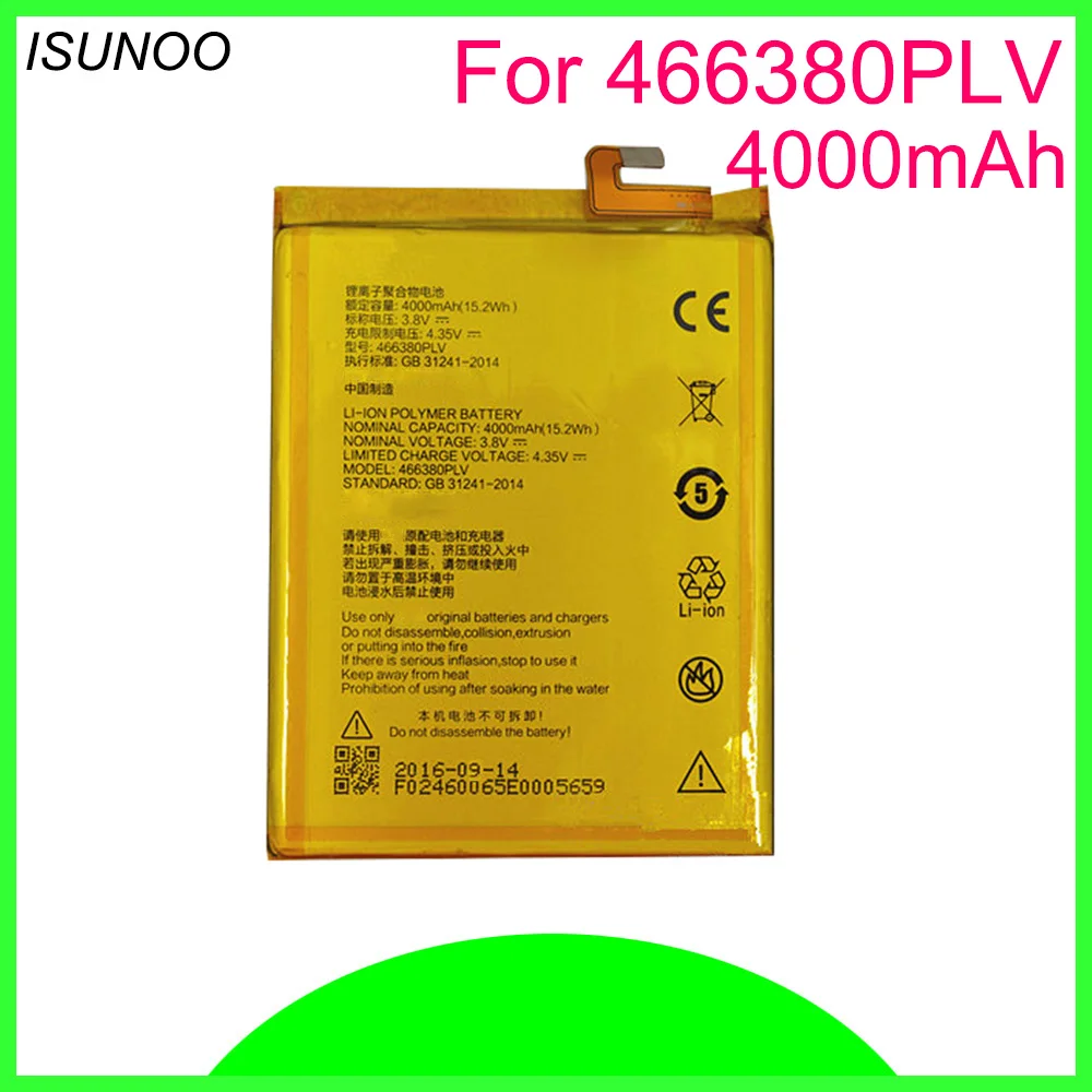 

ISUNOO 466380PLV 466380PVL Phone Battery For ZTE BLADE A610 A610C A610T BA610C BA610T phone battery 4000mAh
