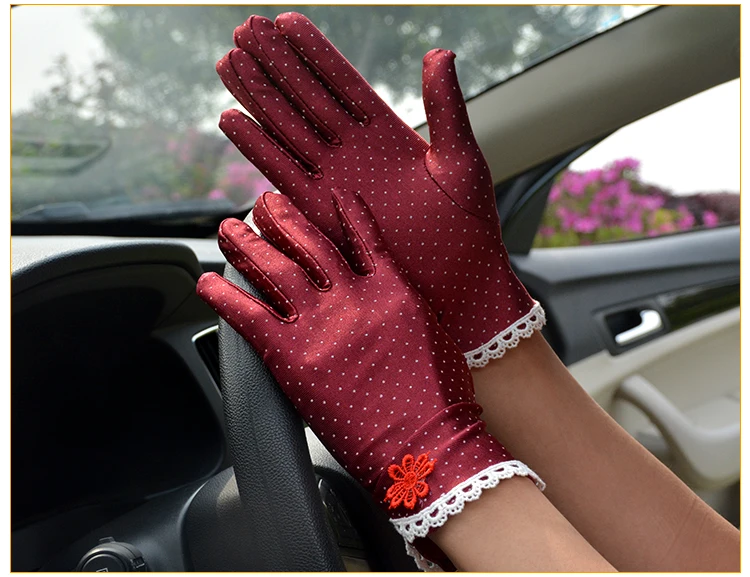 Женские перчатки автомобильные Новые Высокое качество летние точки перчатки из спандекса анти-УФ Короткие водительские перчатки