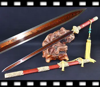 

Full Tang Damascus Steel Blood RED Blade Sharp Chinese Sword Han Jian/Brass Knife fitted