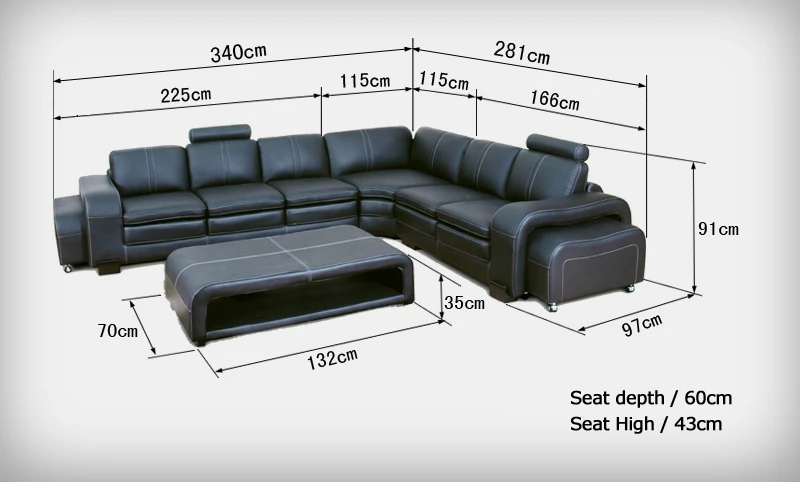 0413-S864-5 black leather sofa