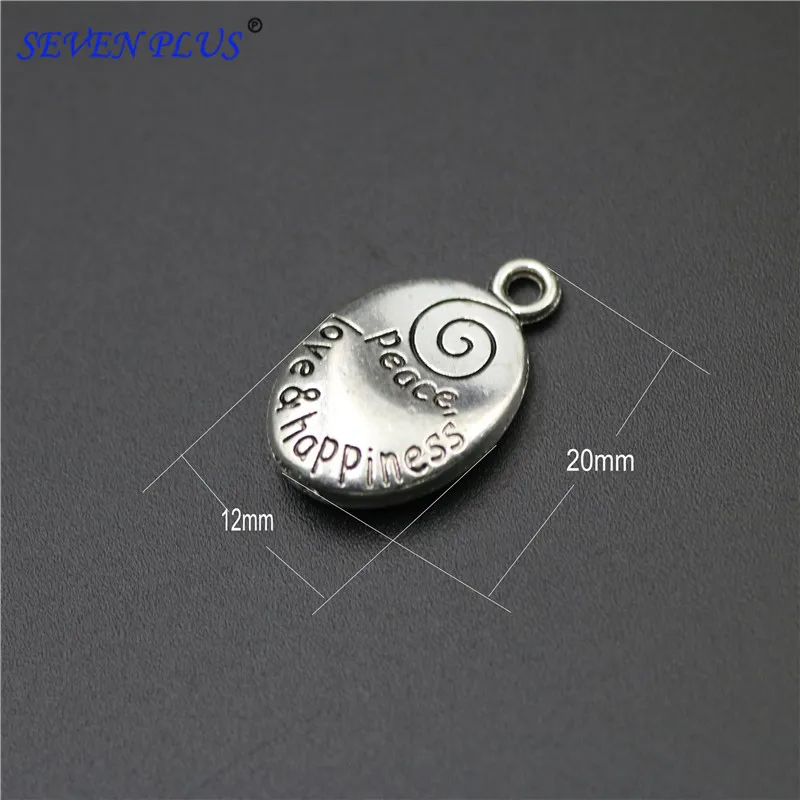 

High Quality 10 Pieces/Lot 12mm*20mm Antique Silver Plated Double-sided Love Peace Happiness Words Water Drop Charm Pendant