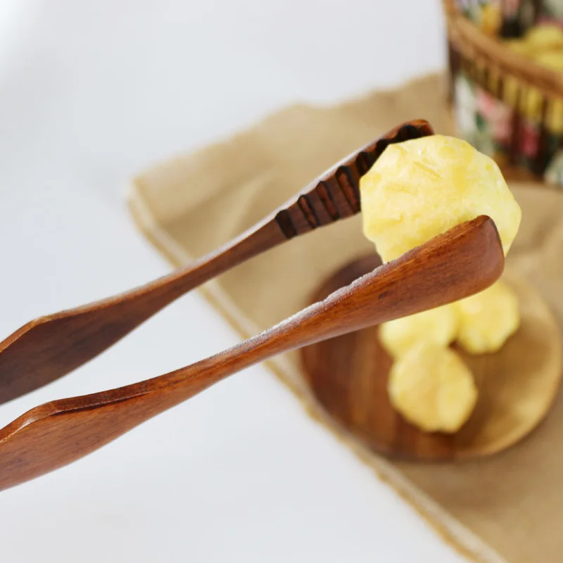 Natural Wooden Tong 26.5cm Wood Cake Bread Tong Fruit Salad Clip Dessert Meat Serving Utensils Wooden Kitchen Accessories (4)
