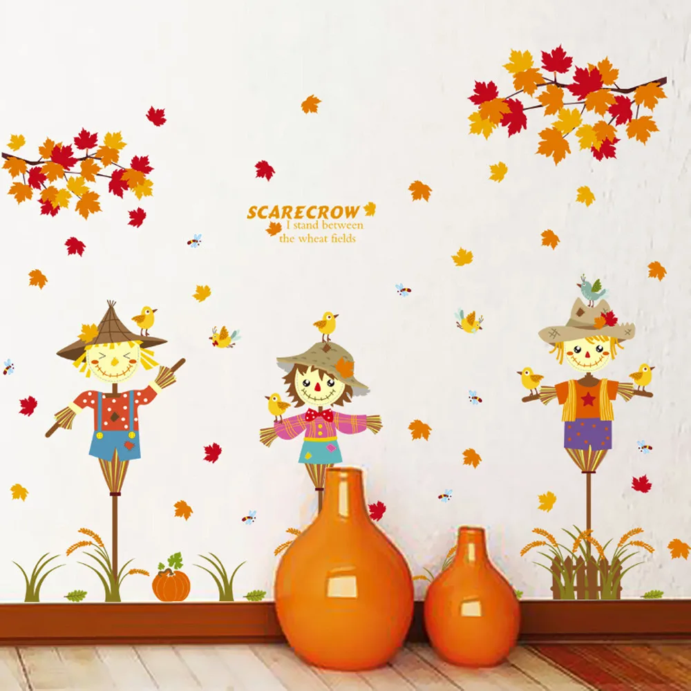 Musim Gugur Daun Maple Landscape Stiker Dinding Removable Kartun