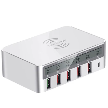 

50W Smart Qc3.0 Fast Charge Usb Charger Led Adapter Wireless Charger Desktop(Us Plug)