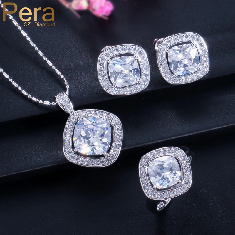 

Pera CZ 2017 New Trendy Ladies Costume Party Jewelry Sets For Gift 925 Sterling Silver With White Big Square Cubic Zirconia J160