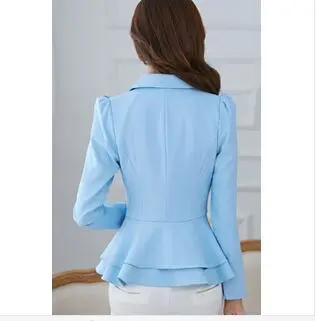 Новая весенне-осенняя блуза Для женщин куртка с длинным рукавом костюм тонкий с оборками короткая куртка для маленьких детей яркие цвета и объемными цветами и Y90 - Цвет: Небесно-голубой