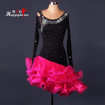 

Customize sexy Latin Dance Performance Wear Quality Long Sleeve Dress With Rhinestone