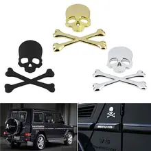 Skull Bone Car Auto Chrome Black/Gold/Silver 3D Metal Emblem Badge Decal Sticker skull sward shape chrome car body sticker silver black red