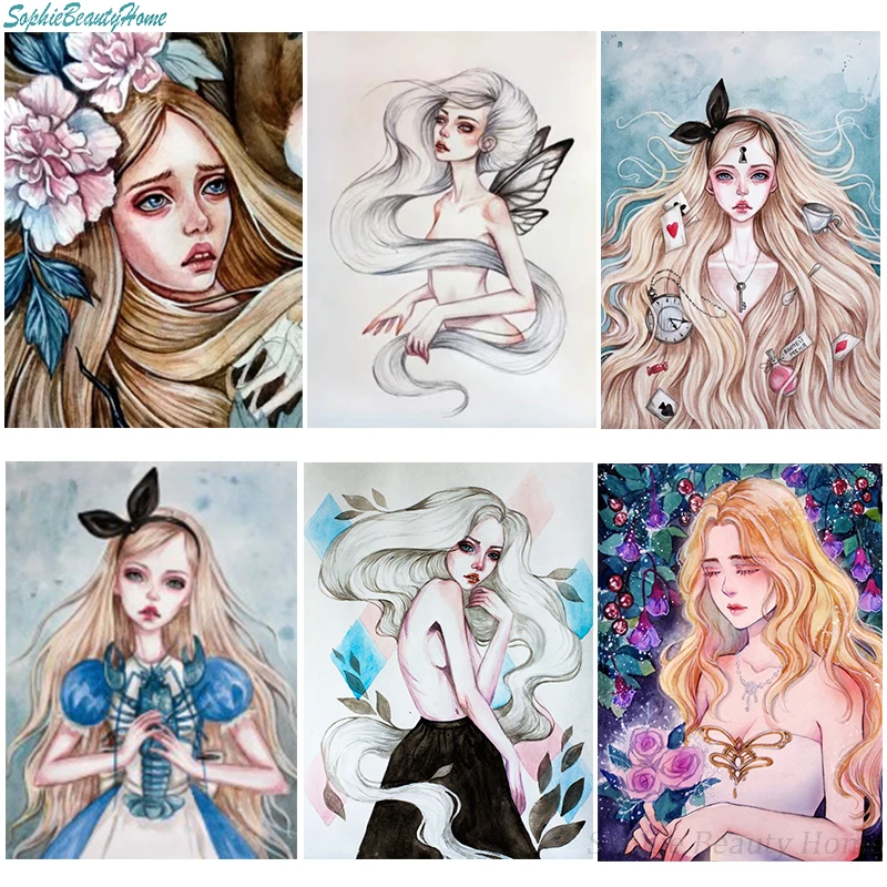 

5D DIY Painting Diamond Cross Stitch Long Hair Girl Diamond Square Embroidery Full 3D Mosaic Rhinestone Decorative Cartoon Wall