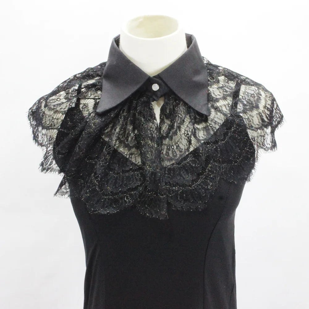 

Vintage Gold silk black lace fake collar pointed camisole Multi-layer mesh Embroidered Mesh False Collar Pleated Stand Collar