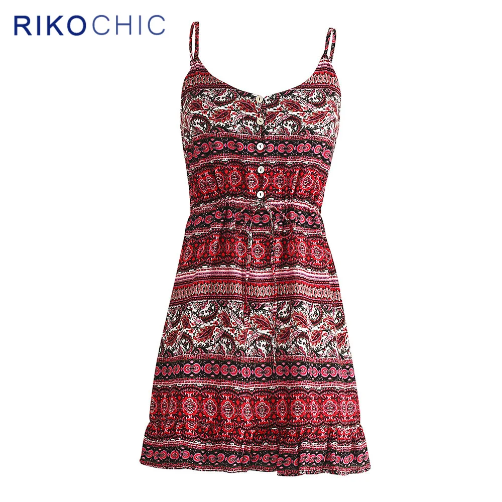 Rikochic 2018 женская летняя обувь красный этнические пляжное платье пикантные