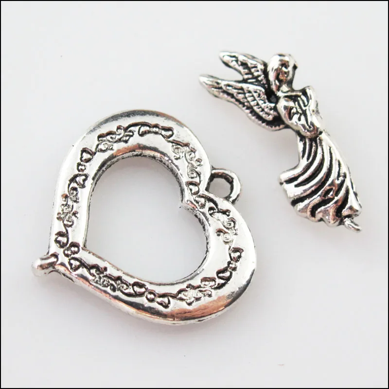 

New 3Sets Tibetan Silver Angel Heart Circle Bracelet Toggle Clasps Connectors