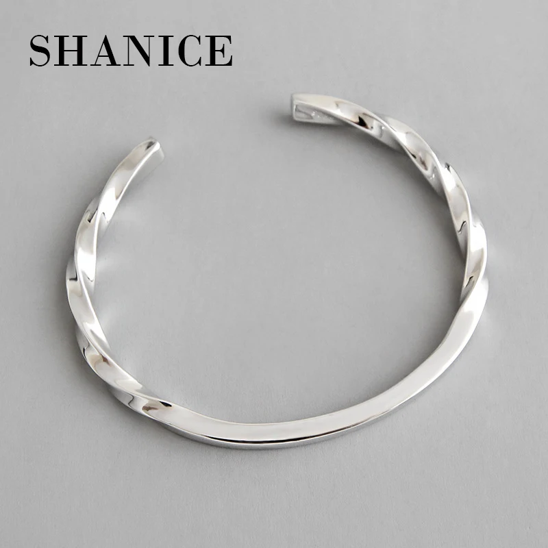 

SHANICE 100% 925 Sterling Silver Jewelry Normcore Mobius Smooth Bangles for Women pulseras mujer open Bangles Bracelets Women