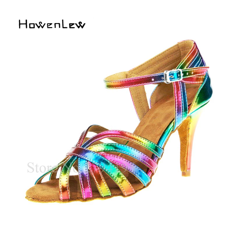 

Customizable Heels Latin Ballroom Dance Shoes Women Rainbow Shiny SAalsa Tango Dancing Shoe Heels Women Girls Shoes Wholesale