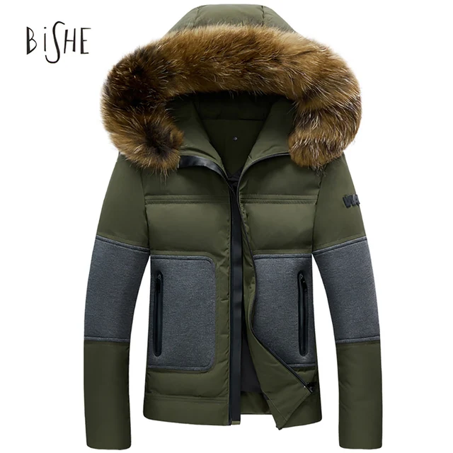 Cheap Mens Down Jacket Winter Duck Down Coat Jacket With Hooded Patchwork Zipper Thick Men Outwear Parka For Men Plus Size Clothing