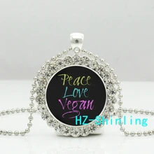 Jewelry Peace Love Vegan Necklace Round Crystal Pendant Ball with Chain