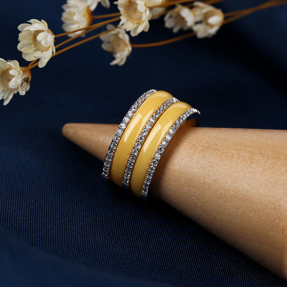 Роскошные красочные кольца для женщин 10 мм ширина экспансивные Кристальные яркие голубые Розовые Желтые керамические кольца ювелирные изделия Рождественский подарок