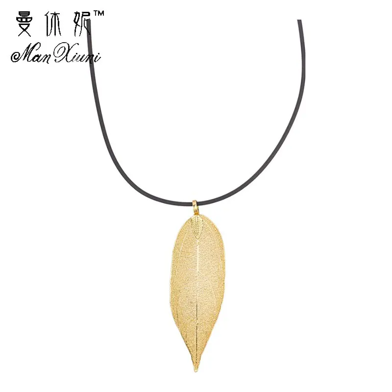 

Unique Charm Necklaces For Women Fine Jewelry Statement Maxi Collar Necklace Long Chain Natural Real Leaf Necklace 2019 Fashion
