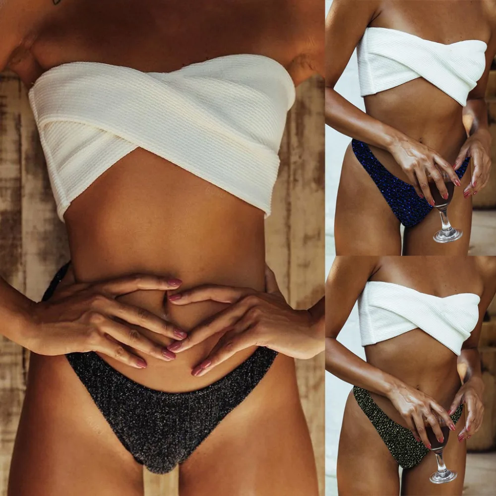 

Women Split Body Swimsuit Flash Of Light Irregularity BikiniPush Up Swimsuit Bikini Set Plus Size Women Swimwear Sexy 2.0#