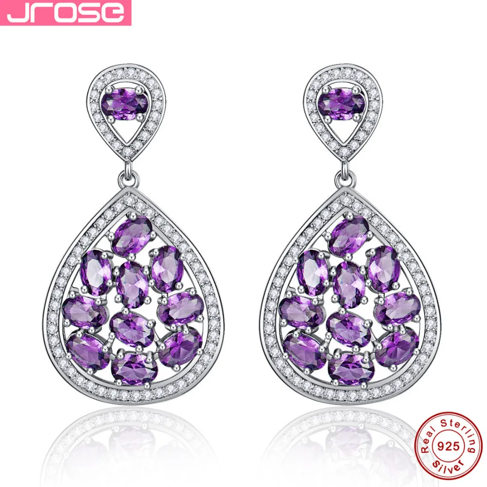Jrose 100% Authentic 925 Standard Sterling Silver Purple Red Earrings Luxury Party Wedding Memorial Earrings Jewelry Wholesale