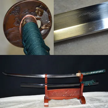 

FULL TANG HANDMADE JAPANESE SAMURAI SWORD KATANA CLAY TEMPERED DAMASCUS FOLDED STEEL SHARP BLADE Genuine Rayskin Fish theme