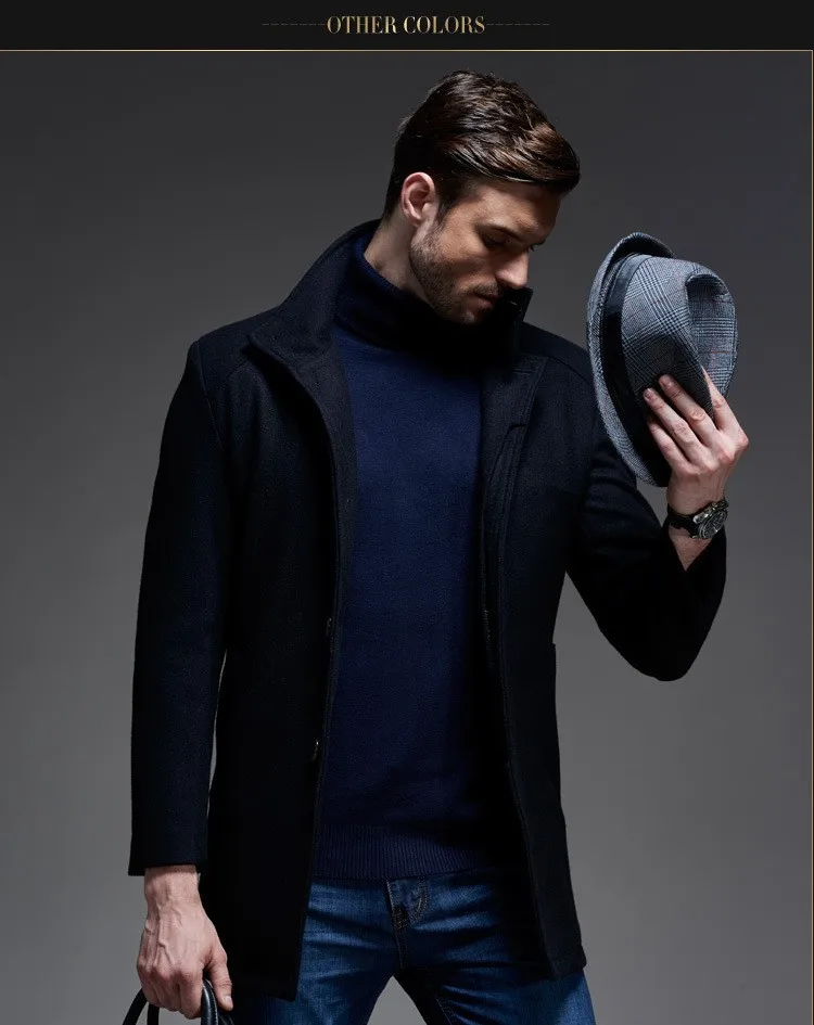 Мужские шерстяные пальто и куртки, зимняя кашемировая куртка, мужское длинное однобортное пальто с отложным воротником, повседневное шерстяное пальто
