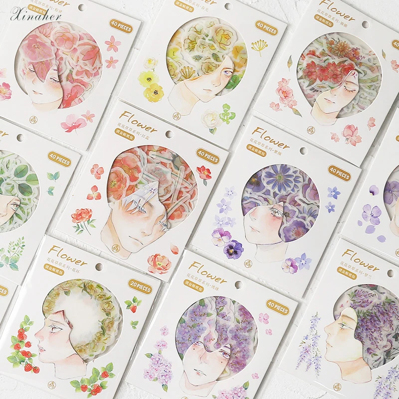 

XINAHER 40Pcs/Bag golden flower grass mini paper sticker package DIY diary decoration sticker album scrapbooking