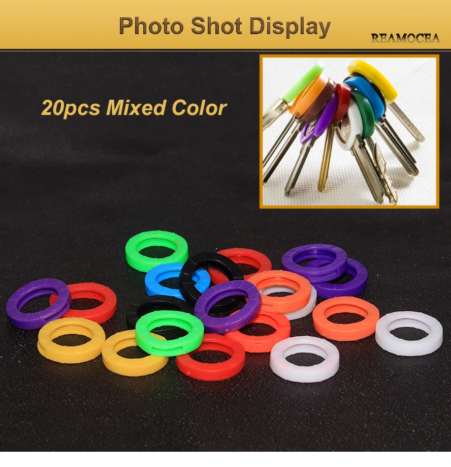Reamocea 20Pcs Car Motorcycle Bicycle Mixed Color Identification Silicone Key Rings Hollow Caps Covers Keychain Identifier Tags (7)