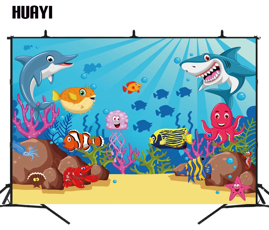 

Baby shark backdrop photographic background photography backdrops birthday party banner photo studio props LW-1161