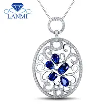 Очаровательный Натуральный Синий сапфир драгоценный камень кулон настоящий красивый бриллиант 18 К белого золота в форме цветка ювелирные изделия WP056