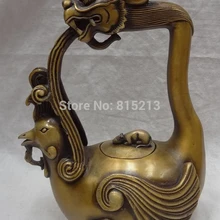 Bi001044 1" Китайский Бронзовый Буддизм Голова Дракона Fly Феникс статуя Мыши Вино Pot чайник