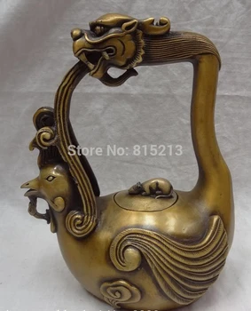 

bi001044 10" Chinese Bronze Buddhism Dragon Head Fly Phoenix Statue Mouse Wine Pot Teapot