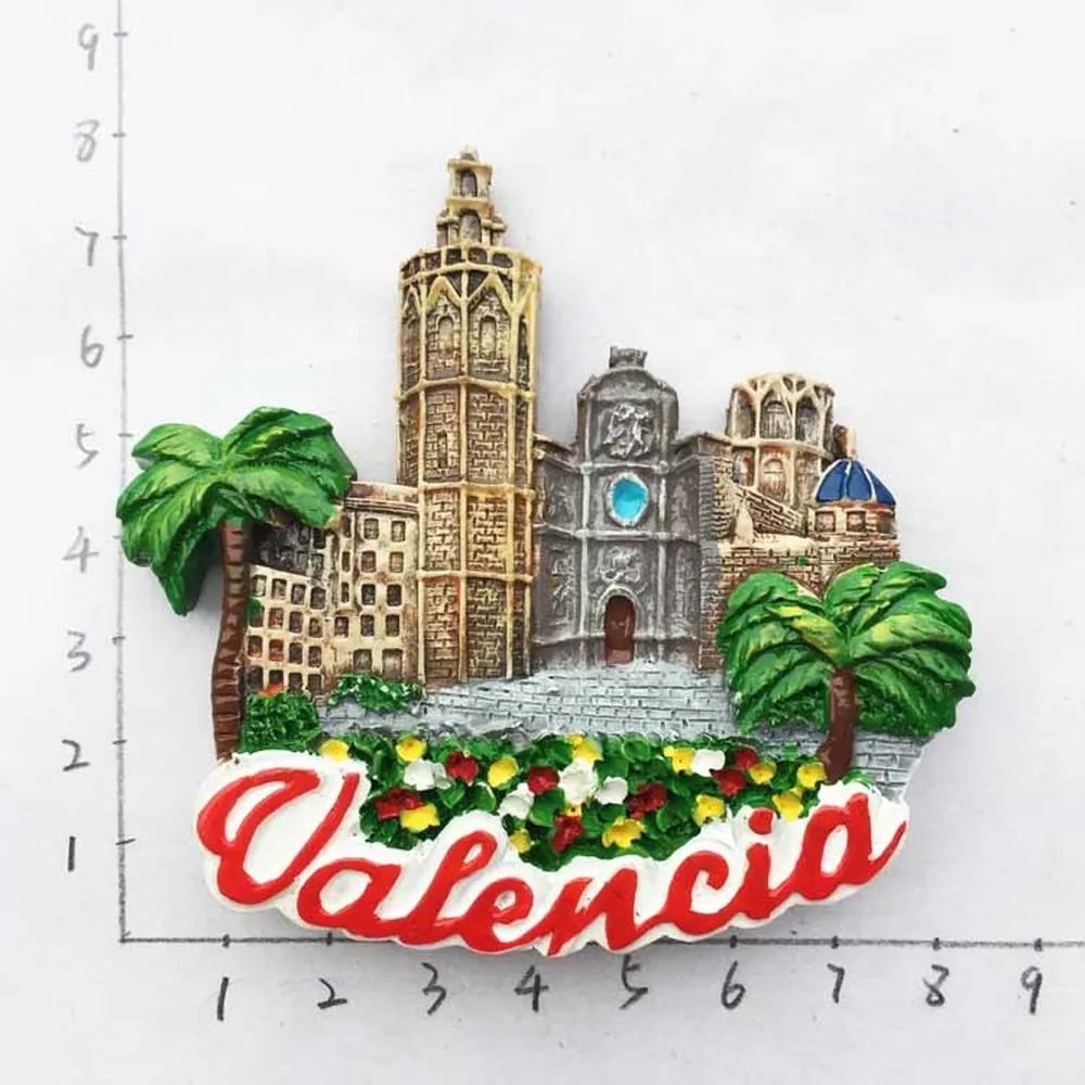 

1pcs Resin Handmade Spain Tourist Souvenirs Fridge Magnets Valencia Cathedral Refrigerator Magnetic Sticker Home Decor