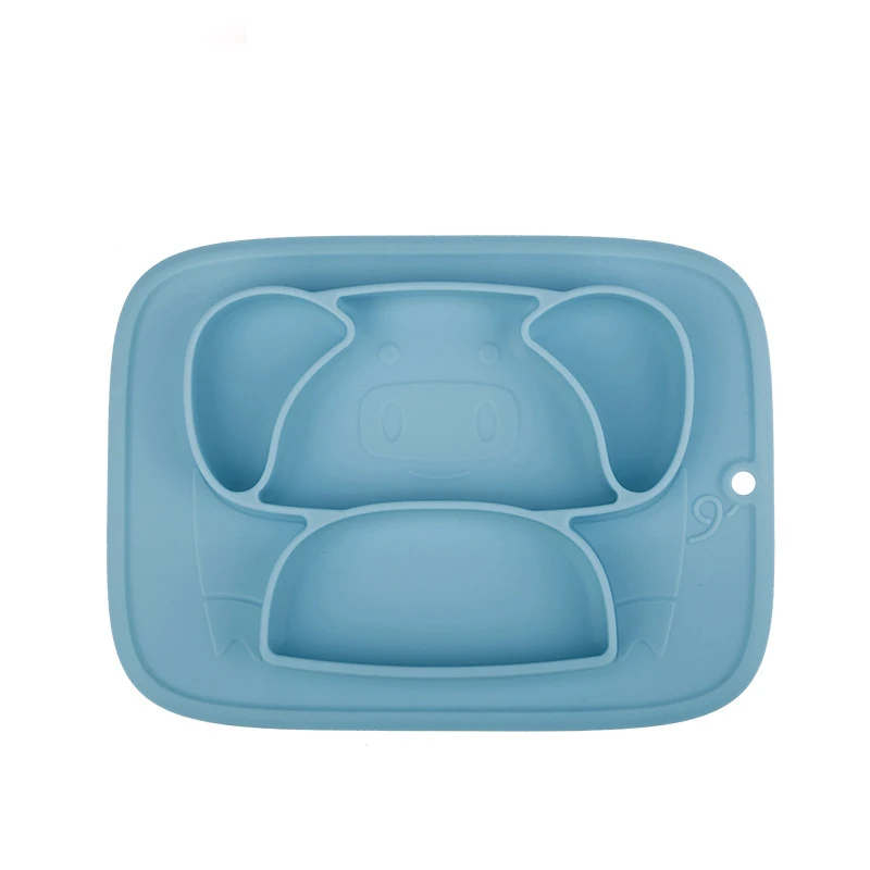 Детская посуда безопасный силиконовый без бисфенола А младенческой кормления обеденная тарелка чаша для ребенка - Цвет: Blue