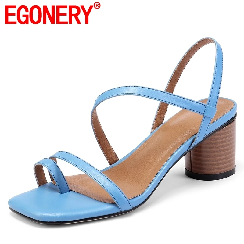 

EGONERY student cozy flip-flop woman sandals fashion girl blue black summer ankle strap 5.5cm med round heel white wedding shoes