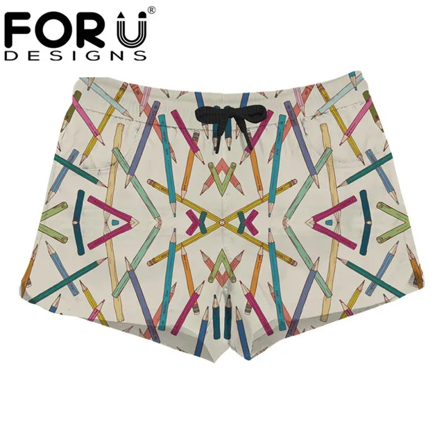 FORUDESIGNS/женские летние цветные шорты с принтом карандашей, новинка, модные женские пляжные шорты с эластичной резинкой на талии со средней талией, пляжные шорты для дома - Цвет: HX1027Z33