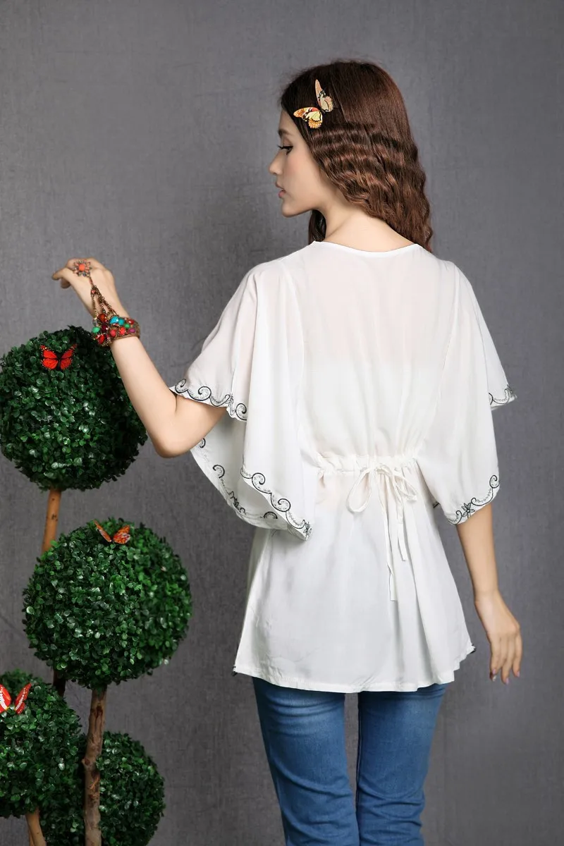  2020 Hot Sale vintage 70s mexican Ethnic Floral EMBROIDERED BOHO Hippie blouses / shirt Women Cloth