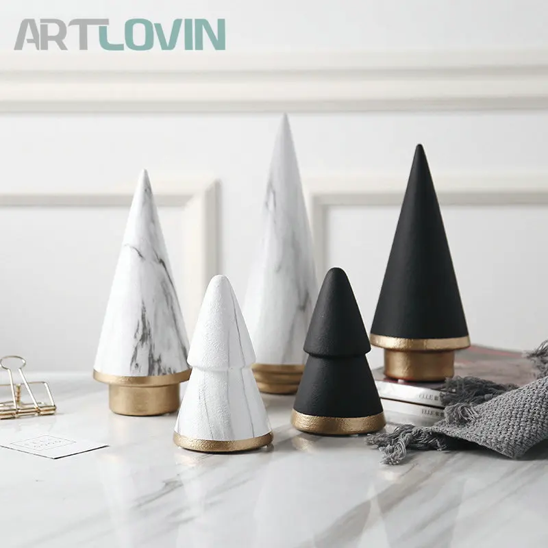 

New Arrival Nordic Design Black White Christmas Tree Minimalism Ceramic Decoration Home Living Room Craft Ornament Decor