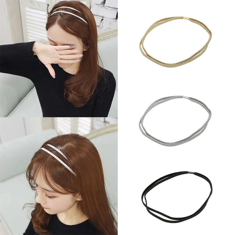 

LNRRABC 3PCS/Set Elastic Black Gold Silver Women Double Sparkling Stretchy New Style Fashion Jewelry Wholesale