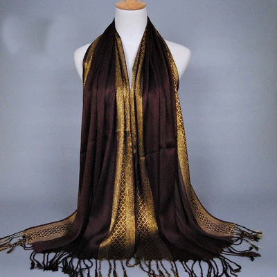 Hijab Femme Musulman Luxury Sparkly Gold Bright Silk Scarf Women Print Scarves Wraps Men Stoles Bandanas Bufanda Unisex Hombres 